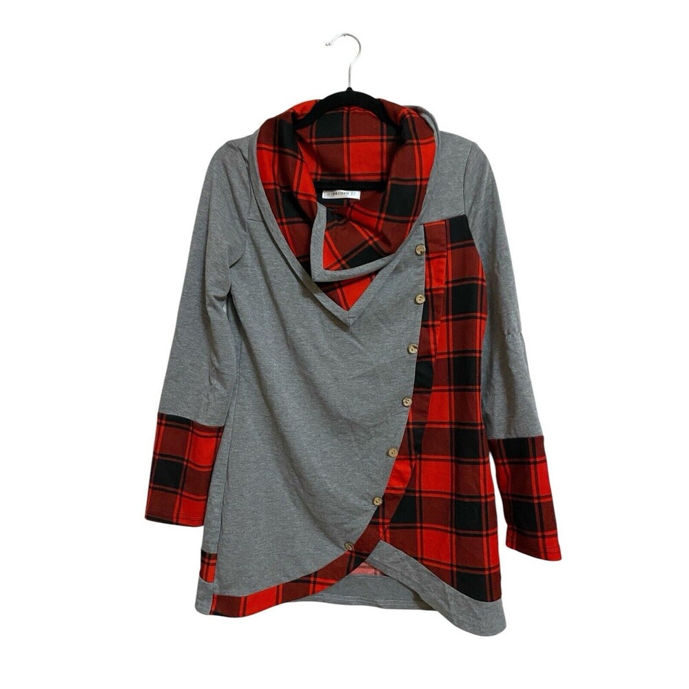 Dressfo Tunic Top Size 10 Gray Red Plaid